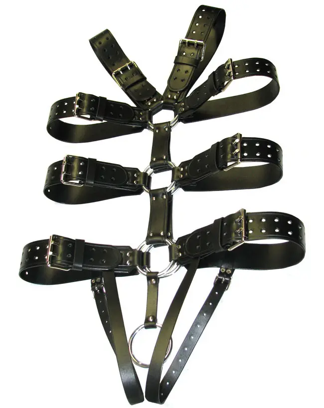 Body harness černý kožený mužský na tělo s dvojitými přezkami. Cena 6500 Kč