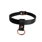Secret Kink: Černý obojek se snímatelným kroužkem – rosegold